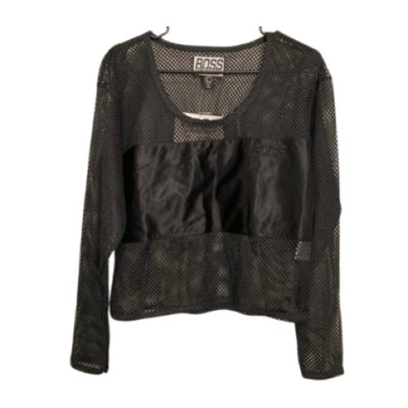 BOSS GIRL Black Mesh Crop Top - Size L - Picture 3 of 9